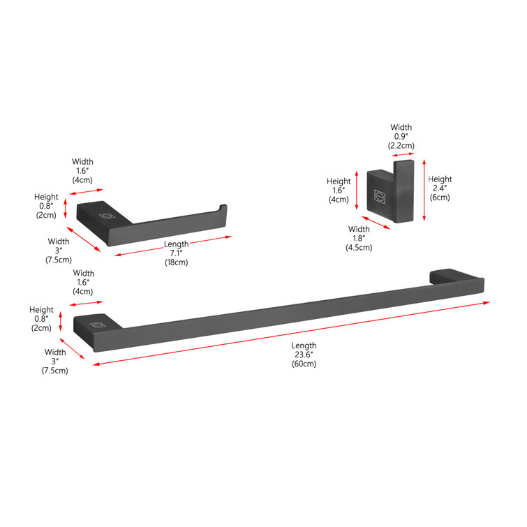 Matte Black Stainless Steel 3-Piece Bathroom Hardware Set