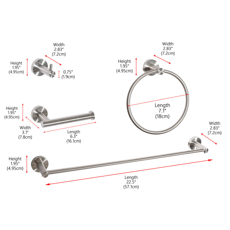 Freya Brushed Nickel 4-Piece Stainless Steel Bathroom Hardware Set