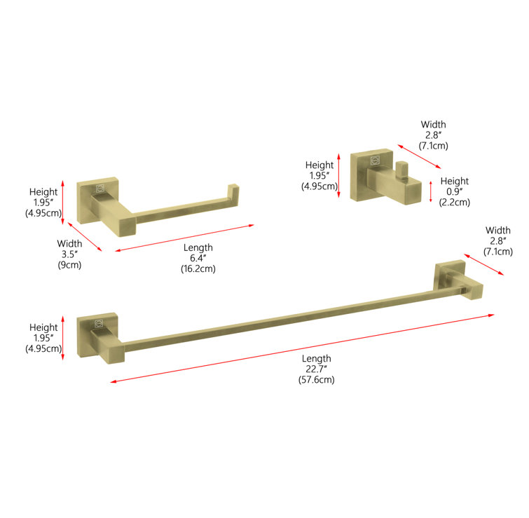 Brushed Gold Stainless Steel 3-Piece Bathroom Hardware Set
