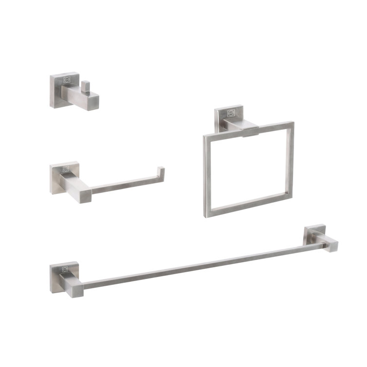 Brushed Nickel 4-Piece Stainless Steel Bathroom Hardware Set