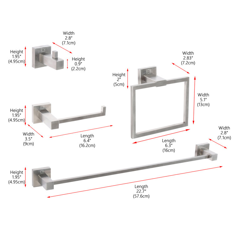 Brushed Nickel 4-Piece Stainless Steel Bathroom Hardware Set