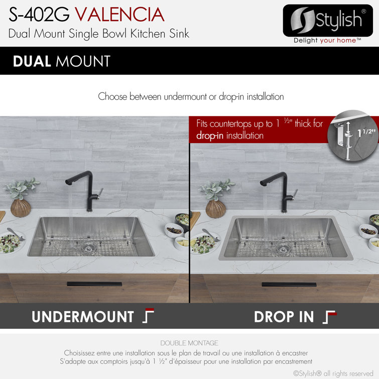 31-Inch Stainless Steel Drop-In Kitchen Sink with Grid and Strainer