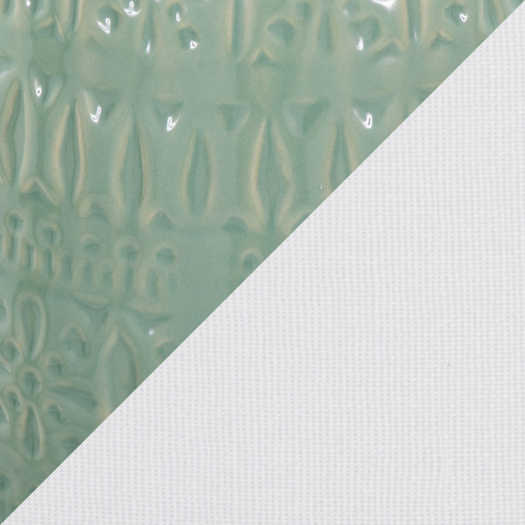 Sage Green Embossed Ceramic Table Lamp Set with White Linen Shades