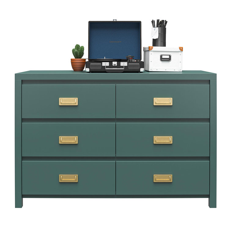 Hunter Green Double Dresser with Gold Drawer Pulls