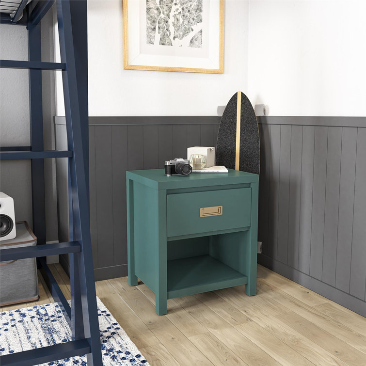 Hunter Green MDF Kids' Nightstand with Gold Drawer Pulls