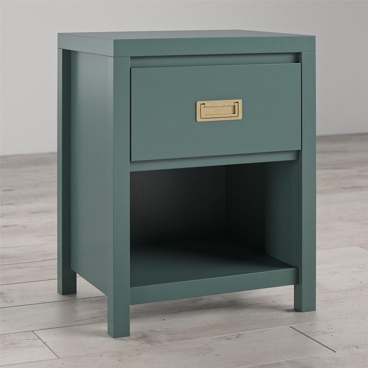 Hunter Green MDF Kids' Nightstand with Gold Drawer Pulls