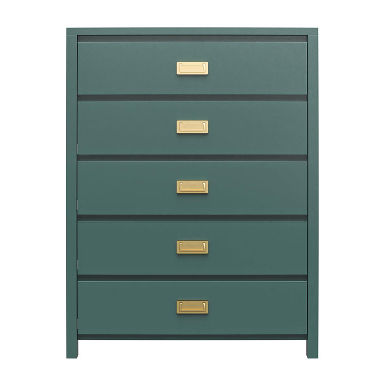 Hunter Green Vertical 5-Drawer Kids' Dresser with Gold Pulls