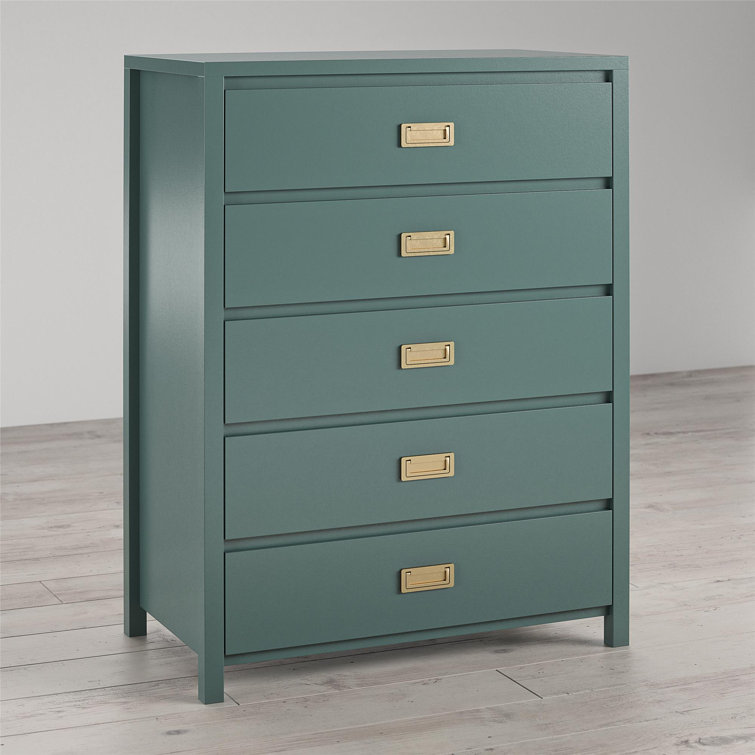 Hunter Green Vertical 5-Drawer Kids' Dresser with Gold Pulls