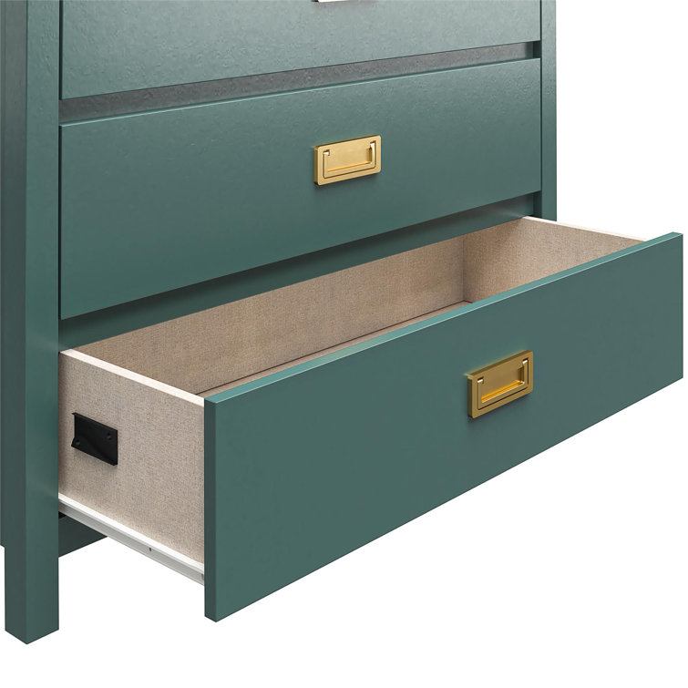 Hunter Green Vertical 5-Drawer Kids' Dresser with Gold Pulls