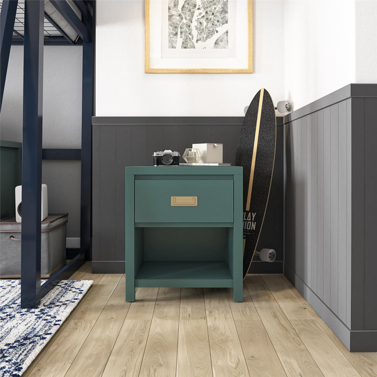 Hunter Green MDF Kids' Nightstand with Gold Drawer Pulls