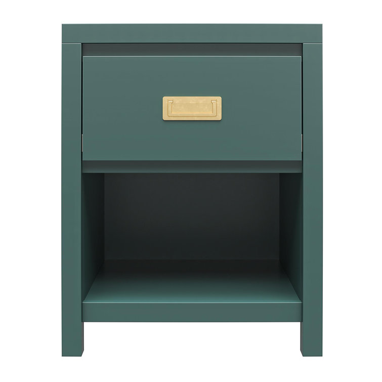 Hunter Green MDF Kids' Nightstand with Gold Drawer Pulls