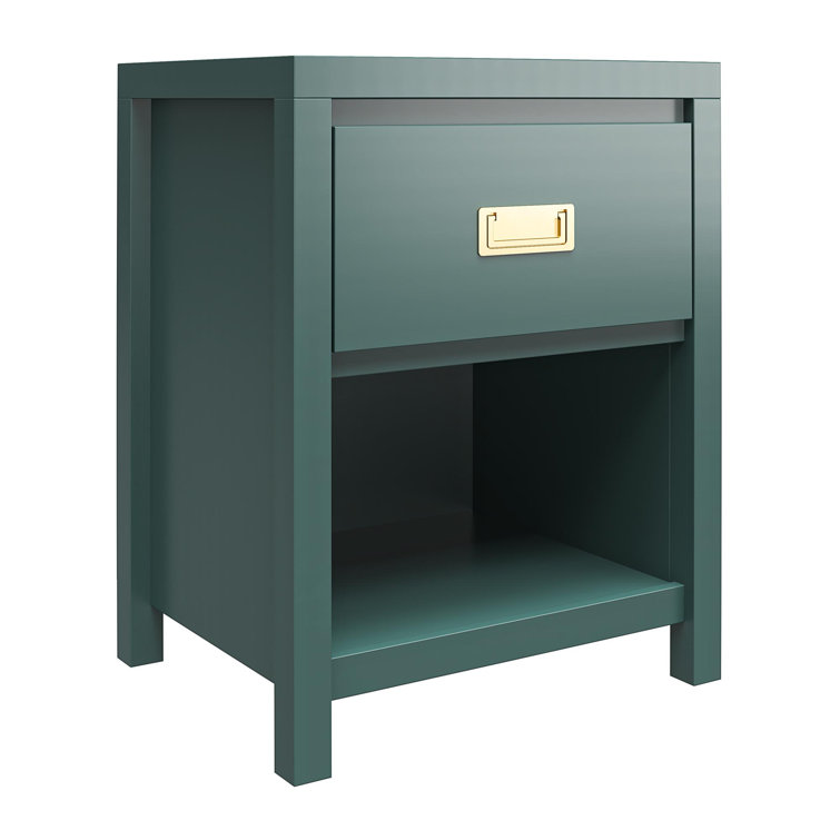 Hunter Green MDF Kids' Nightstand with Gold Drawer Pulls