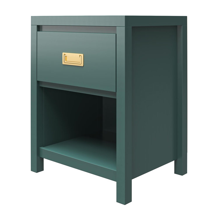 Hunter Green MDF Kids' Nightstand with Gold Drawer Pulls