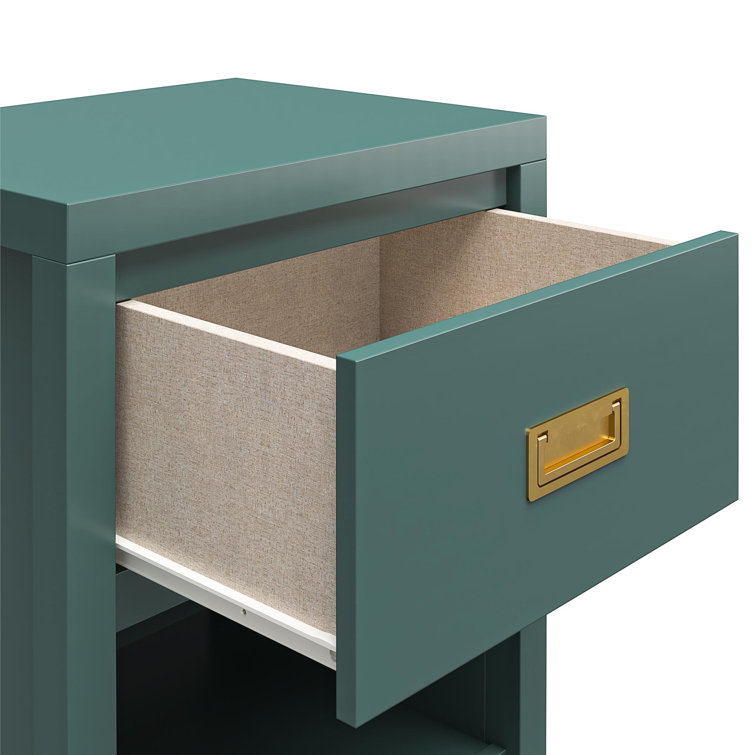 Hunter Green MDF Kids' Nightstand with Gold Drawer Pulls