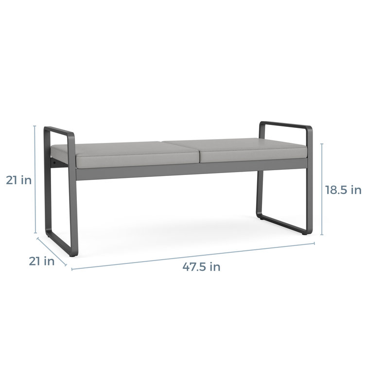 Gansett Black Metal Frame 2-Seat Bench with Gray Fabric Upholstery