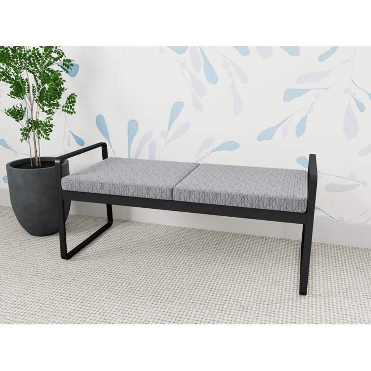 Gansett Black Metal Frame 2-Seat Bench with Gray Fabric Upholstery