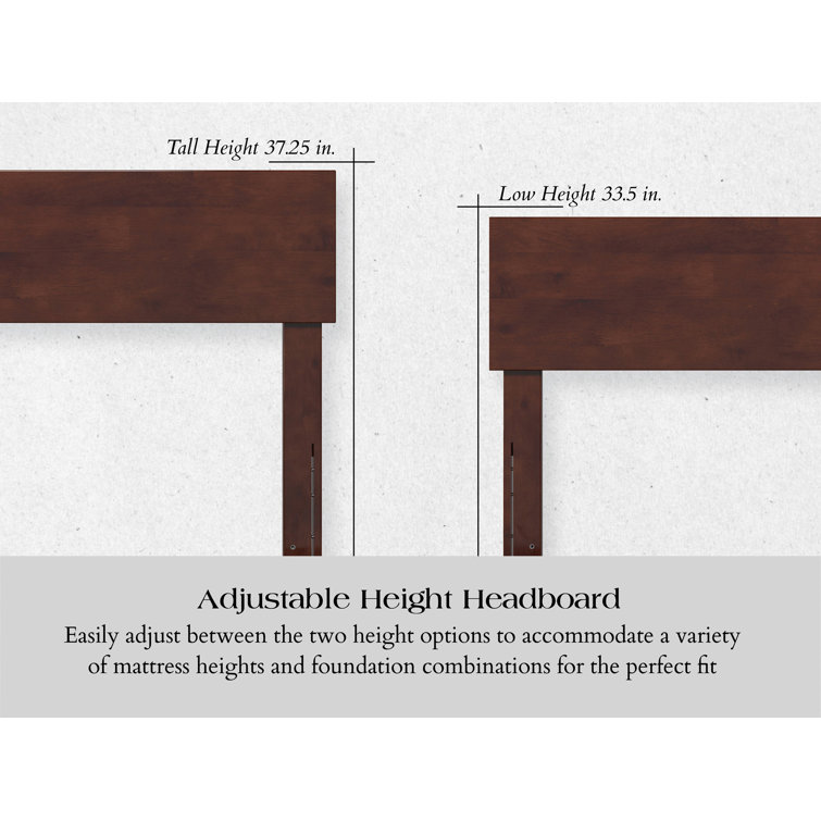 Light Toffee Full Solid Wood Low Profile Platform Bed with Adjustable Headboard