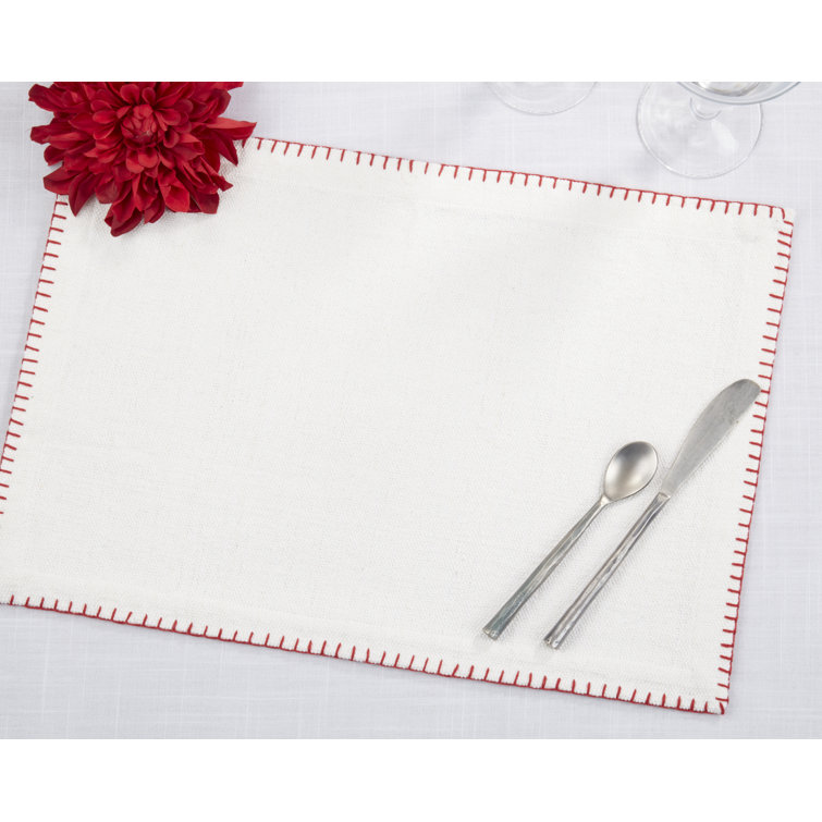 White Cotton Rectangle Placemats with Whipstitch Design
