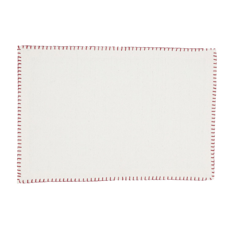 White Cotton Rectangle Placemats with Whipstitch Design