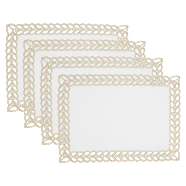 White Bohemian Braided Border Rectangle Placemats, Set of 4
