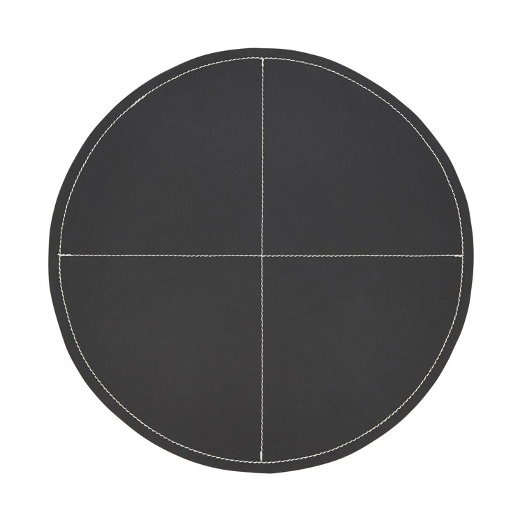Black Faux Leather Round Placemats with Stitching, Set of 4