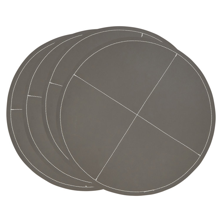 Gray Faux Leather Round Placemats Set of Four