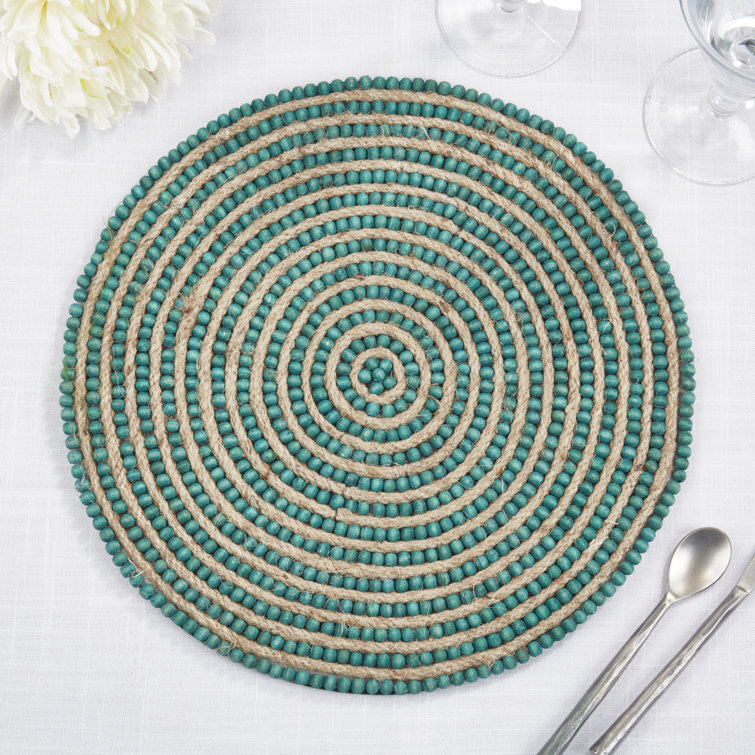 Turquoise Beaded Spiral Swirl Round Placemats, Set of 4