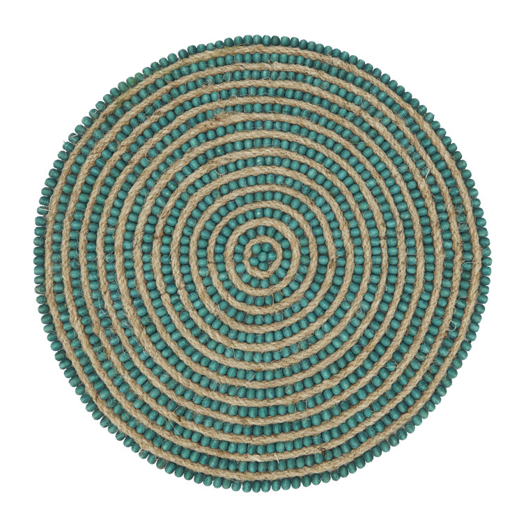 Turquoise Beaded Spiral Swirl Round Placemats, Set of 4