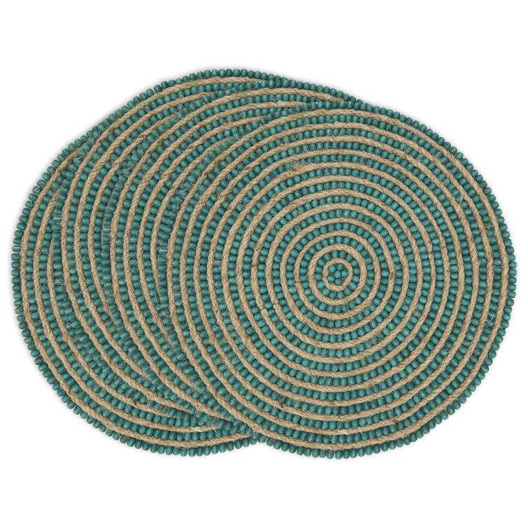 Turquoise Beaded Spiral Swirl Round Placemats, Set of 4