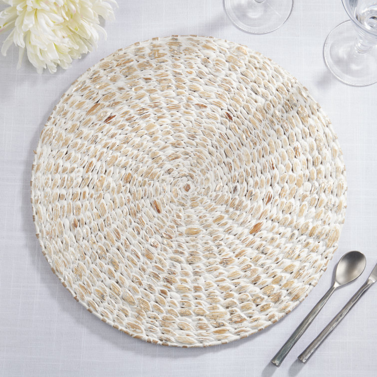 Beige and White Natural Fiber Round Placemats, Set of 4