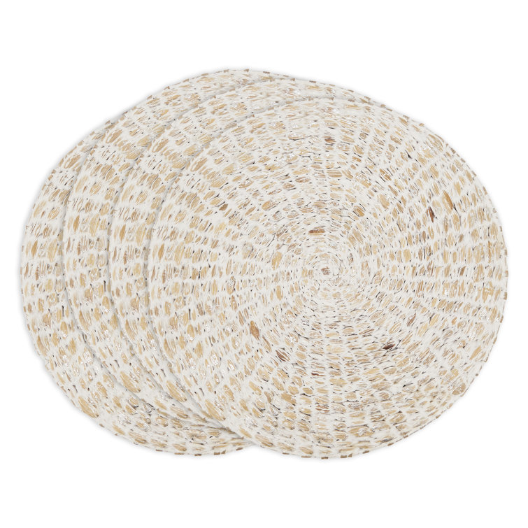 Beige and White Natural Fiber Round Placemats, Set of 4
