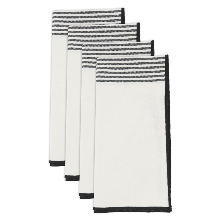 White and Black Striped Cotton Napkin Set of Four