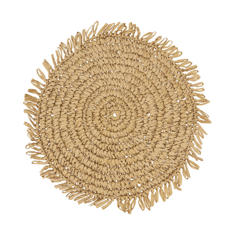 Rustic Natural Raffia Fringe Round Placemats, Set of 4