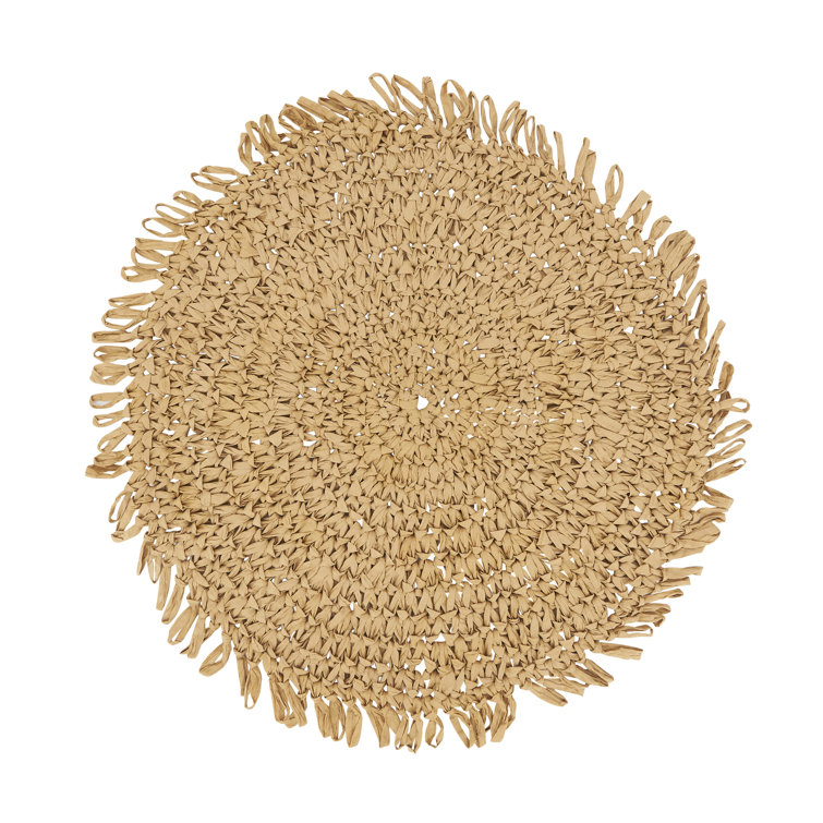 Rustic Natural Raffia Fringe Round Placemats, Set of 4