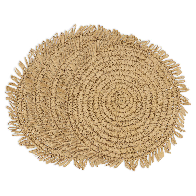 Rustic Natural Raffia Fringe Round Placemats, Set of 4