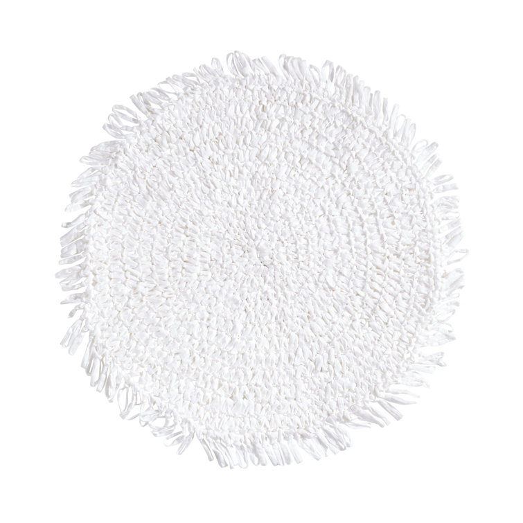 White Round Raffia Fringe Placemats, 14-inch Set of 4