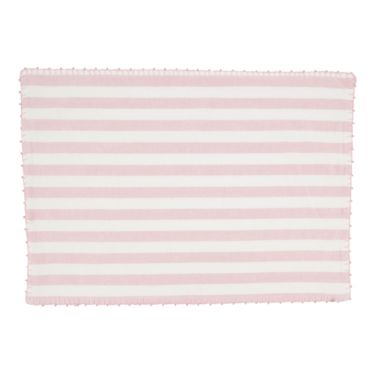 Pink and White Striped Cotton Rectangle Placemats with Pom Poms, Set of 4