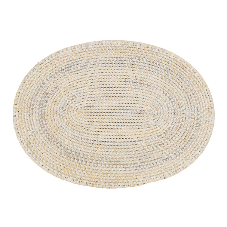 White Woven Rattan Oval Placemats, 14" x 19", Set of 4