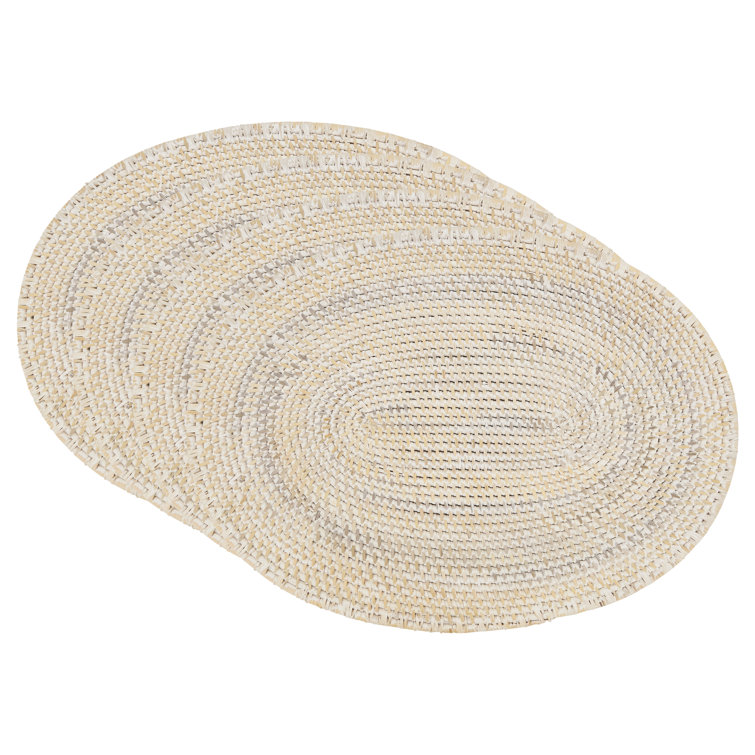 White Woven Rattan Oval Placemats, 14" x 19", Set of 4