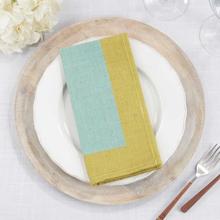 Green and Blue Multicolored Band Linen Blend Napkins, 20"x20" (Set of 4)