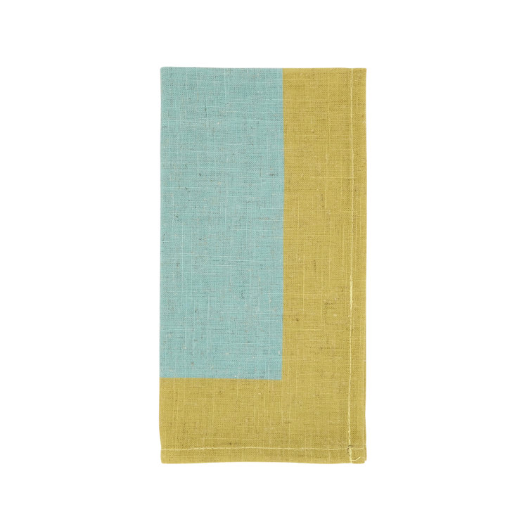 Green and Blue Multicolored Band Linen Blend Napkins, 20"x20" (Set of 4)