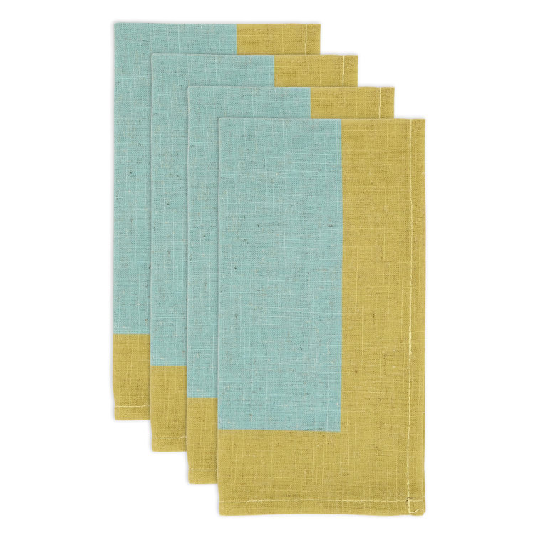 Green and Blue Multicolored Band Linen Blend Napkins, 20"x20" (Set of 4)