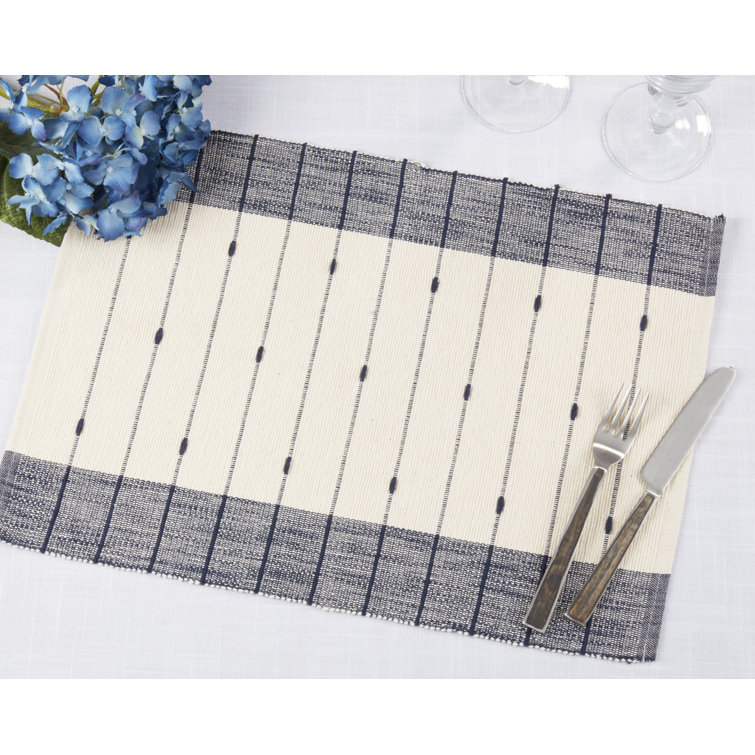 Navy Blue and Cream Cotton Striped Placemats Set of 4