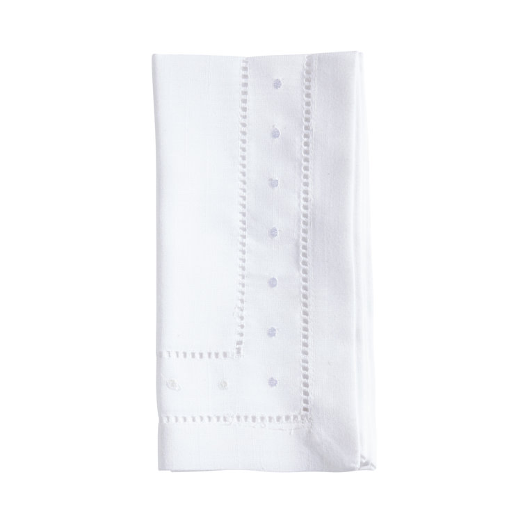 White Hemstitch Embroidered 12" Square Napkin Set