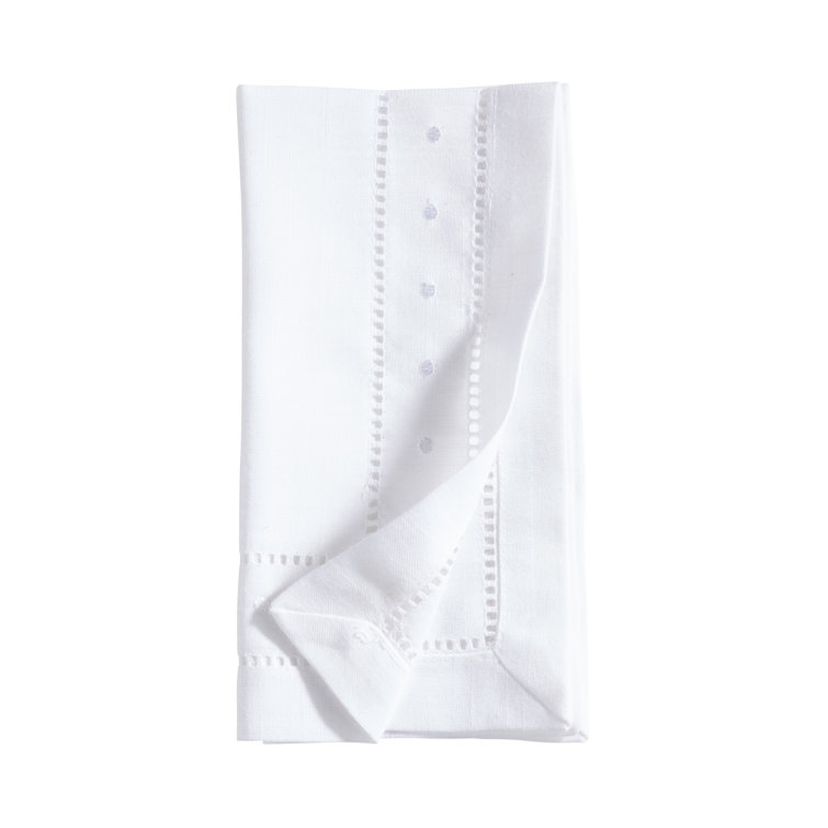 White Hemstitch Embroidered 12" Square Napkin Set