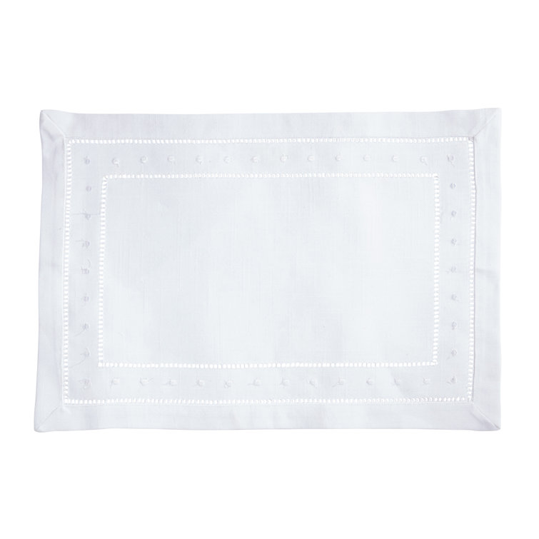 White Hemstitch Embroidered Polyester Rectangle Placemats, Set of 12
