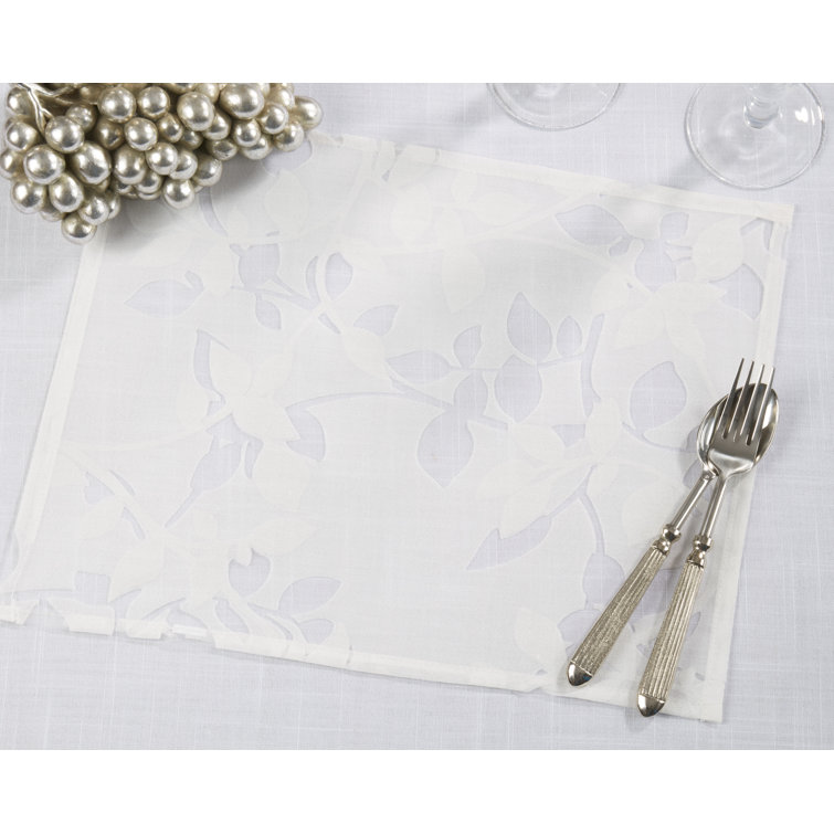 White Sheer Elegance Burnout Voile Vine Design Placemats, 13"x19" Set of 4