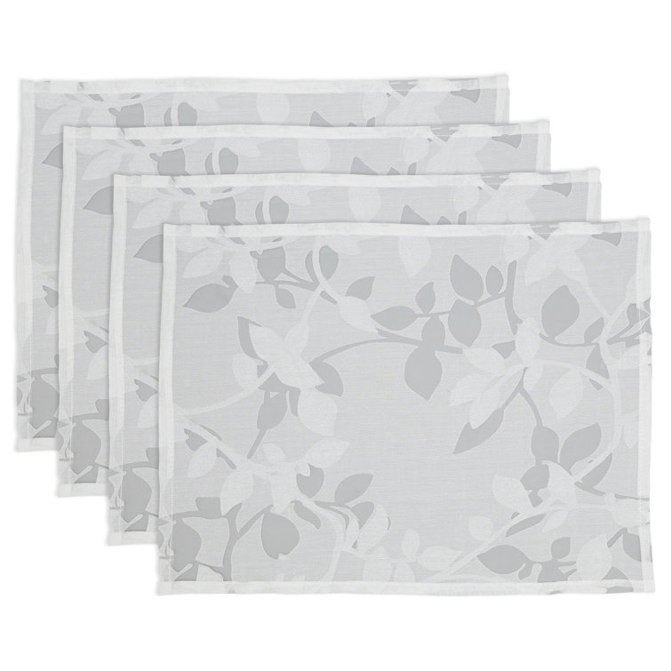 White Sheer Elegance Burnout Voile Vine Design Placemats, 13"x19" Set of 4