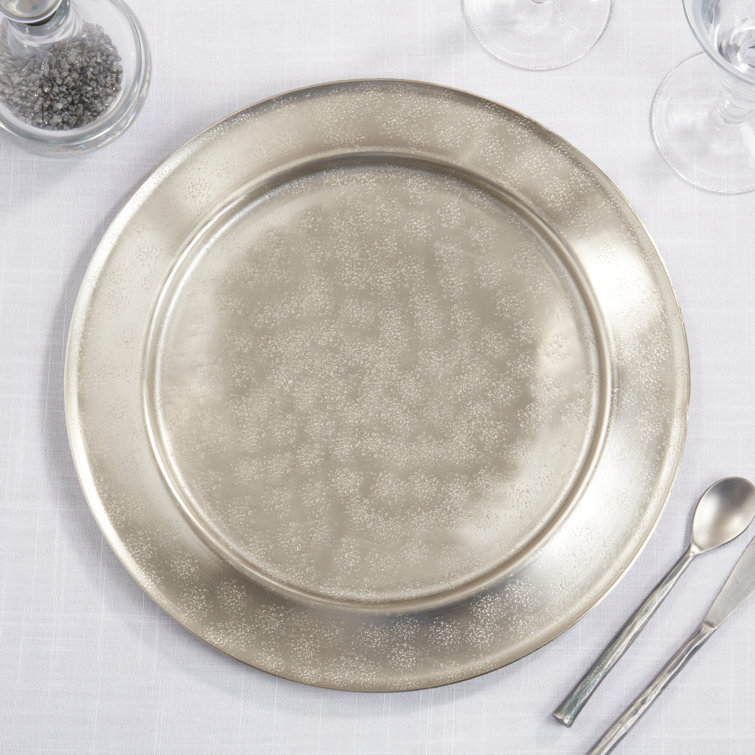 Silver Polished Rimmed Aluminum Charger Set
