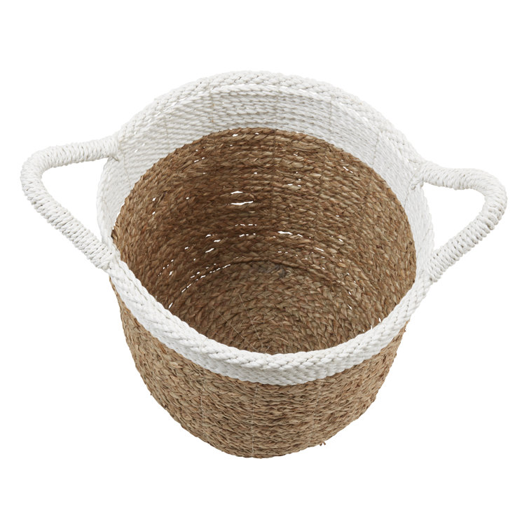 Rustic Beige and White Woven Pandanus Storage Baskets, Set of 3